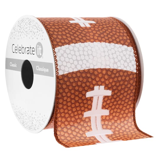 2.5" x 3yd. Brown Football Wired Edge Ribbon by Celebrate It™